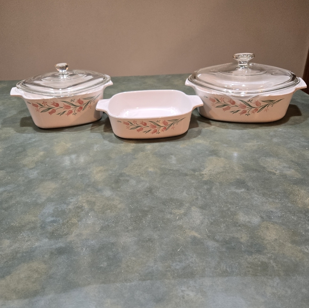 Corningware Pink and Green Decorative Accents